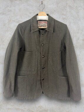 Sugar Cane & Co Chore Coat Jacket Olive Gray Canvas Workwear W36L Preowned